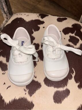 Keds White Baby Lace-Up Leather Sneakers